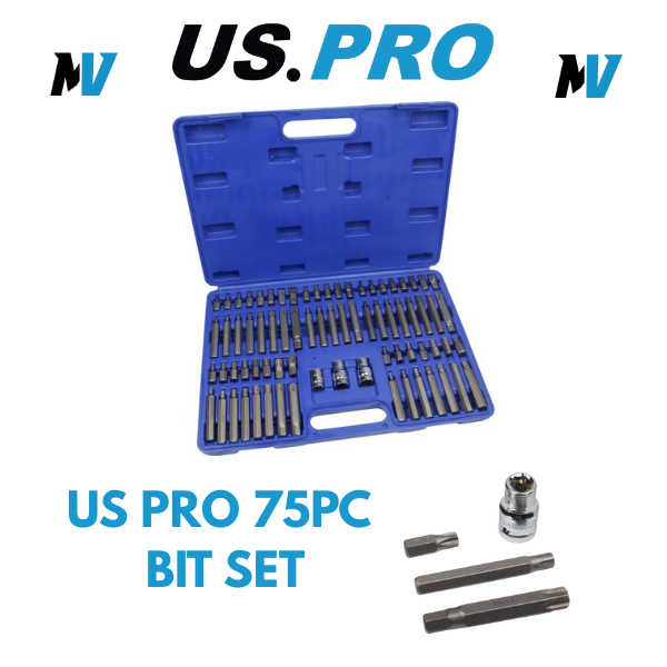 US PRO 75PC Hex, Spline, Torx & Tamper Proof Torx Bit Set 2068