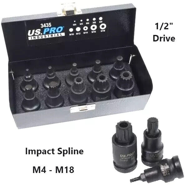 US PRO Industrial Impact Spline Bit Socket Set 1/2 Drive M4 - M18 3435 VW Audi