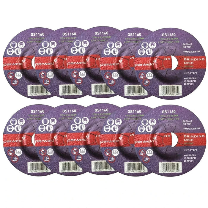 115mm Grinding Discs (4.5") Parweld metal grinder discs 115 x 6mm (PACK OF 10)