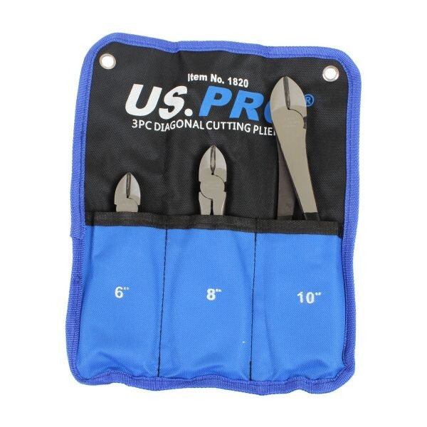 US PRO 3pc Diagonal Side Cutting Plier Set 6", 8", 10" 1820