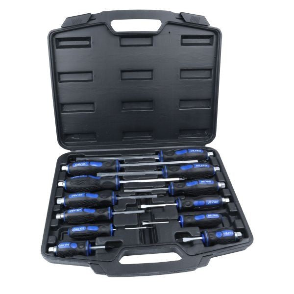 US PRO 12PC Go Through Screwdriver Set Slotted & Philips With Spanner Drive 1610