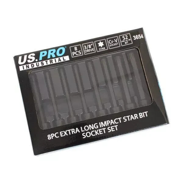 US PRO Industrial 8pc 3/8" DR Extra Long Impact Star Torx Bit Socket Set T25-T60
