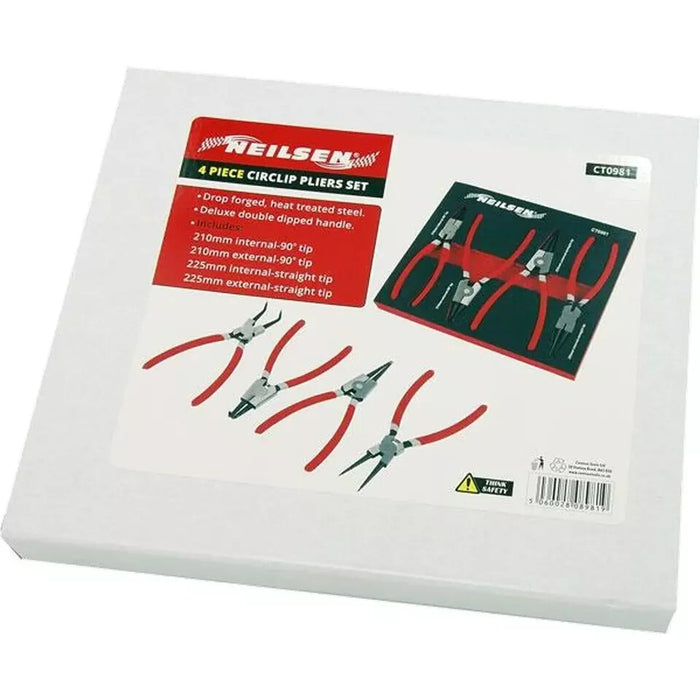 Neilsen 4pc Circlip Snap Ring Pliers Internal External Bent Straight Plier Set