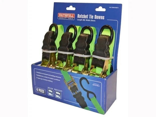 Faithfull Ratchet Tie Down Strap Set 4 Piece 5m x 25mm FAITDRATSET4 XMS24RATCHET