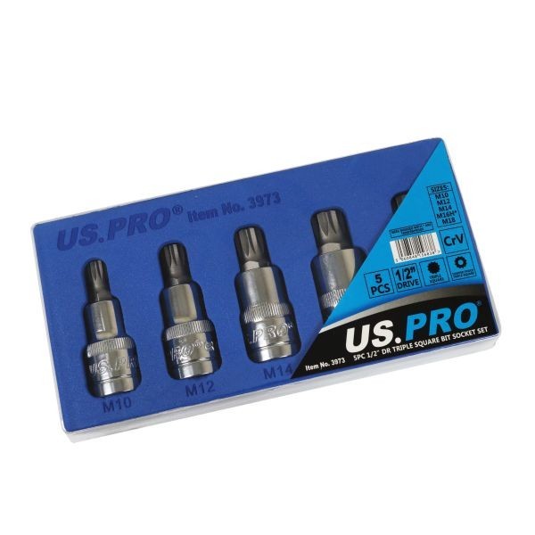 US PRO Tools 5pc 1/2" Spline Triple Square Bit Sockets M10 M12 M14 M18 M16H 3973