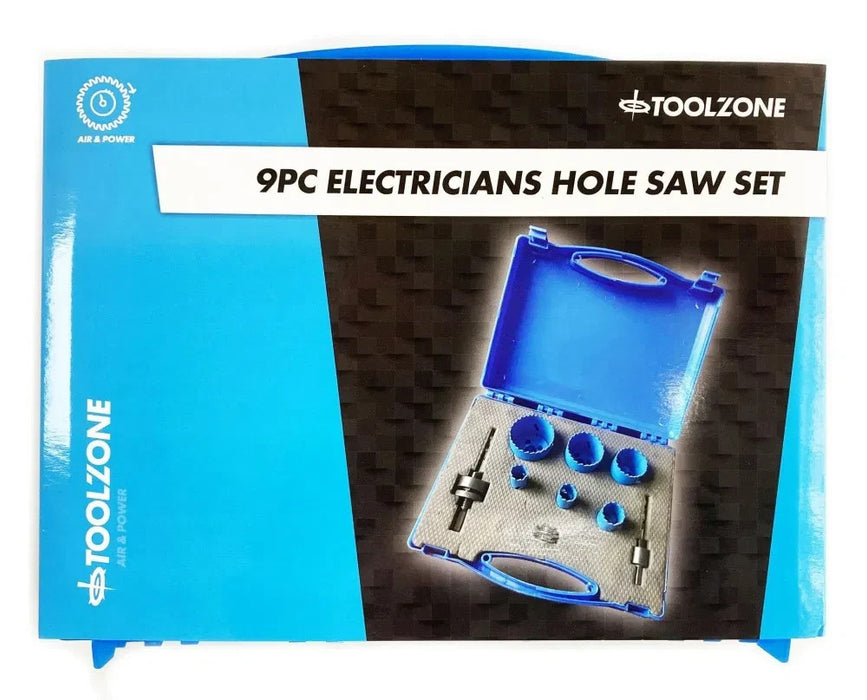 Hole Saw Set 9 Piece Electricians Bi-Metal 18-51mm Steel Aluminium PVC Wood