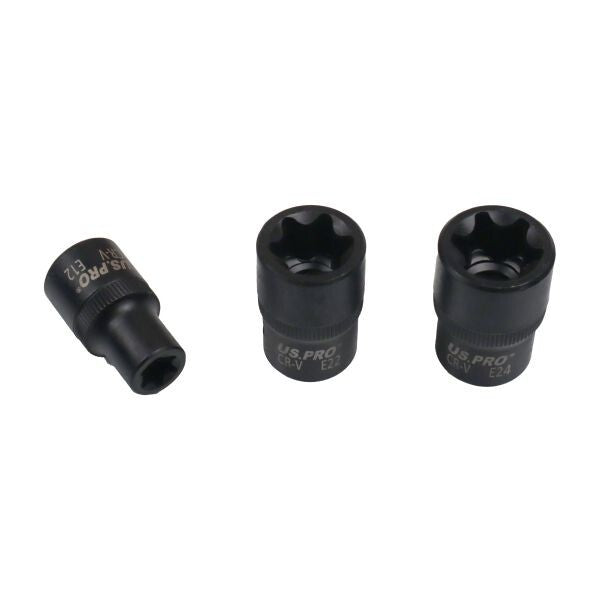 US PRO Tools 9PCS 1/2" DR Impact E-Star Sockets Female Torx E10 - E24 7522