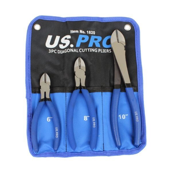 US PRO 3pc Diagonal Side Cutting Plier Set 6", 8", 10" 1820