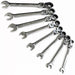 AF Ratchet Spanner Set Flexi Head Imperial Combination Open Ring 8 Pc Tool SAE