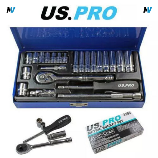 US PRO 24pc 1/4 Dr 6 Point Metric Socket Set 4 - 13mm 3253