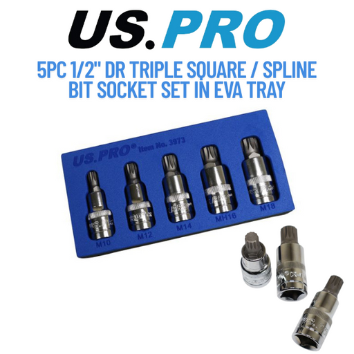 US PRO Tools 5pc 1/2" Spline Triple Square Bit Sockets M10 M12 M14 M18 M16H 3973