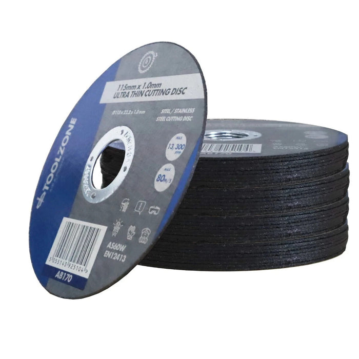 50 Cutting Discs 115 X 1 X 22.22mm Steel INOX Stainless Iron Metal + Storage Tin