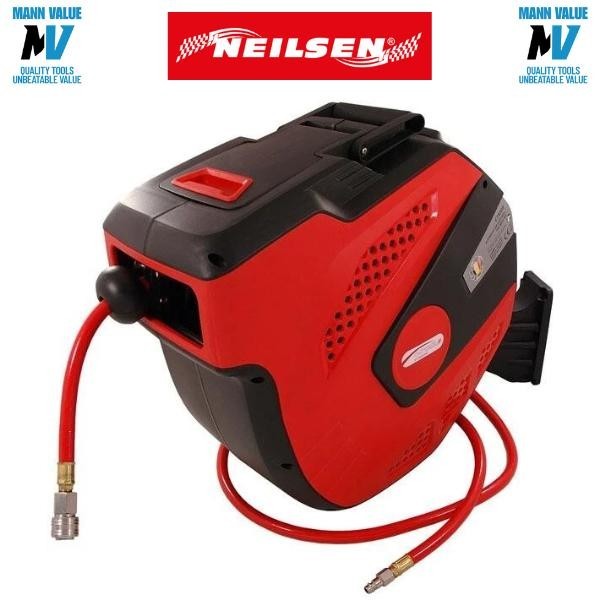 30m/100ft Automatic Retractable Air Line Hose Reel 3/8 2" PVC Mesh Wall Mounted