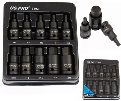 US Pro 10pc Impact Hex Socket Bit Set 1/2'' Drive 4mm to 19mm Allen Key Sockets