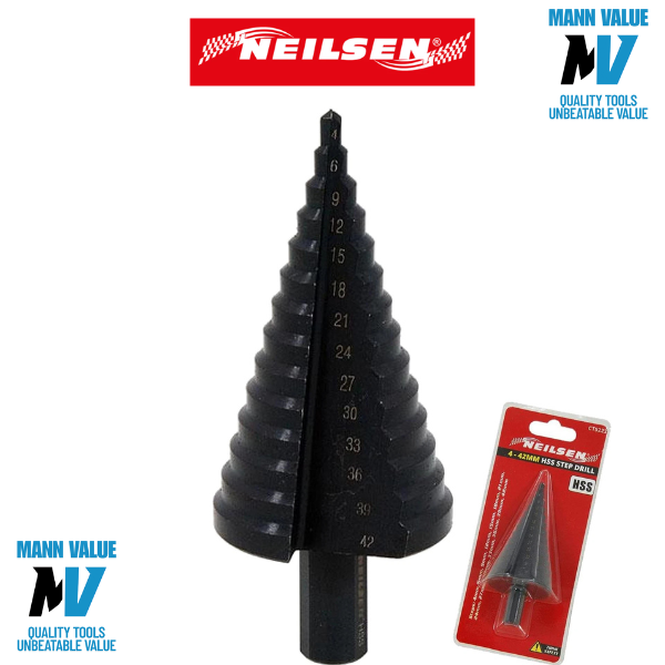 Neilsen Step Drill HSS Steel Titanium Cone Bit Hole Metal Cutter Tool 4 - 42mm