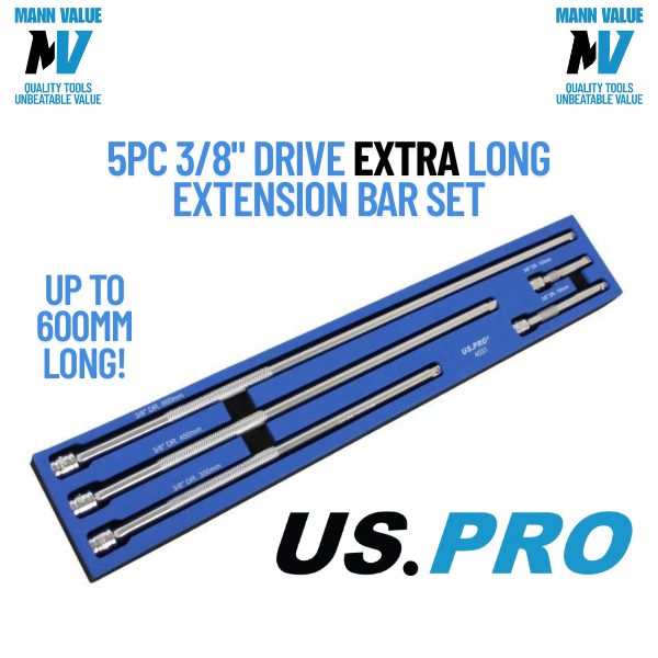 US PRO 5pc 3/8 dr Extra Long Extension Bar Set 100, 150, 350, 450, 600mm 4031