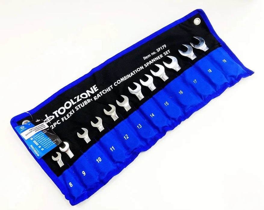 Flexi Head Stubby Ratchet Spanner Set 8-19mm Flexible Ratchet Combination Wrench