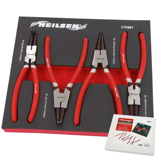 Neilsen 4pc Circlip Snap Ring Pliers Internal External Bent Straight Plier Set