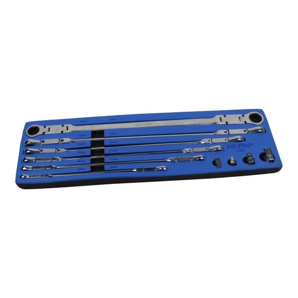 8mm to 19mm Double Jointed Flex Head Long Reach Ratchet Spanner Set US PRO TOOLS