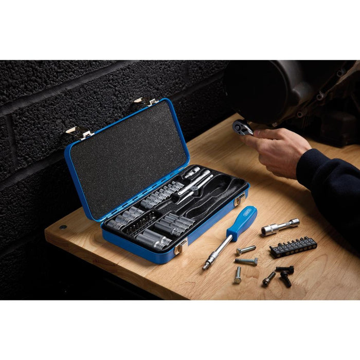 DRAPER 16365 45 PIECE 1/4" SQ. DR. METRIC SOCKET SET IN METAL CASE