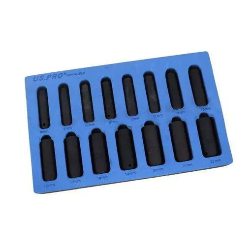 US PRO Tools 15PC 3/8" DR 6PT Deep Impact Socket Set Metric 8 - 22MM 3831