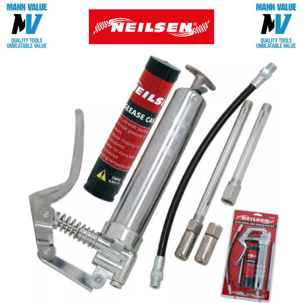 Neilsen Manual Grease Gun Lever Pistol Grip 120cc Cartridge Type Flexi Hose