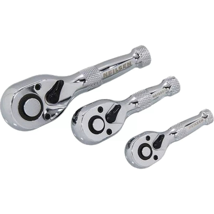 Neilsen Stubby Socket Ratchet Handle Set 1/4" 3/8" 1/2" 72T Set In EVA Foam 3pc