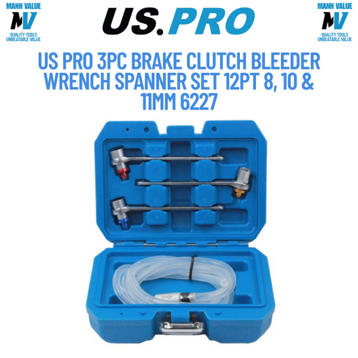 US PRO 3pc Brake Clutch Bleeder Wrench Spanner Set 12pt 8, 10 & 11mm 6227