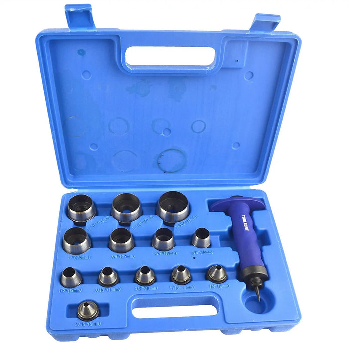 14PC HOLLOW HOLE CUTTER PUNCH SET 5-35mm LEATHER RUBBER GASKETS + STORAGE CASE