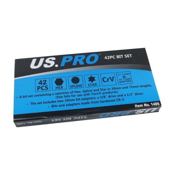 US PRO 42pc Set Hex, Allen, Torx, Star, Spline Bit Sockets 3/8" 1/2" DR 1486