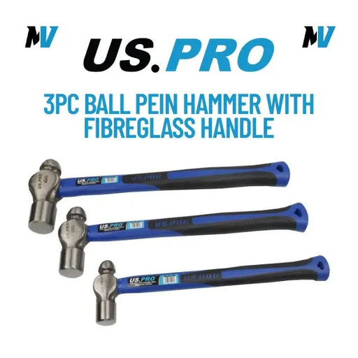 US PRO Tools 3PC Ball Pein Hammer With Fibreglass Handle 8, 16, 32oz 4543