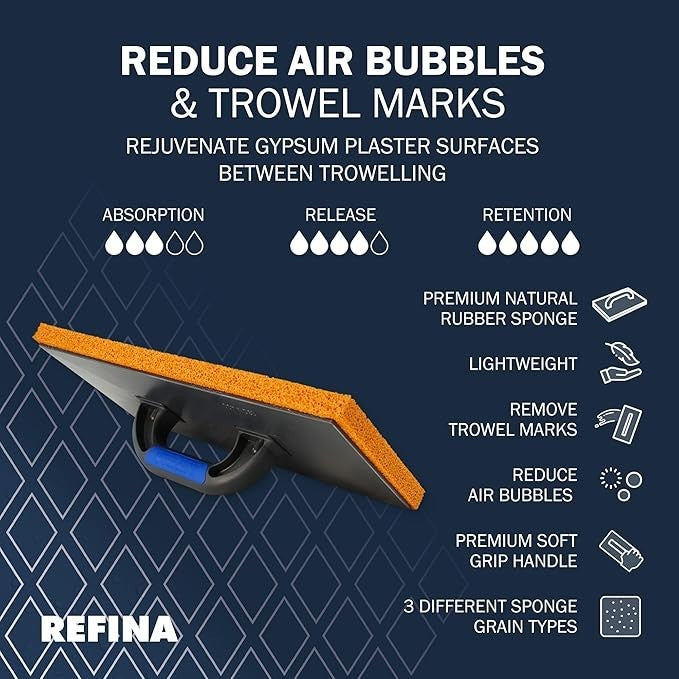 REFINA Medium Grain Rubber Sponge Float for Plastering, Rendering & Cement  11 "