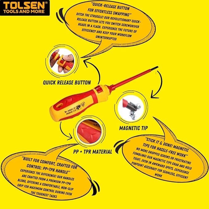 Tolsen VDE Screwdriver Set 13-Piece Slotted/PH1/PH2/PZ/Torx DIY Hand Tool Kit