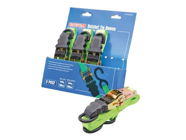 Faithfull Ratchet Tie Down Strap Set 4 Piece 5m x 25mm FAITDRATSET4 XMS24RATCHET