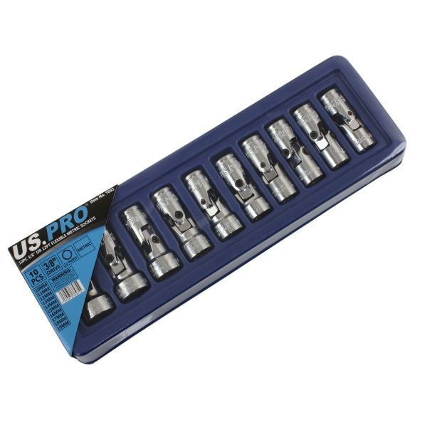 US PRO Tools 10pc 3/8dr Flexi Flexible Universal Sockets Set Metric 1693