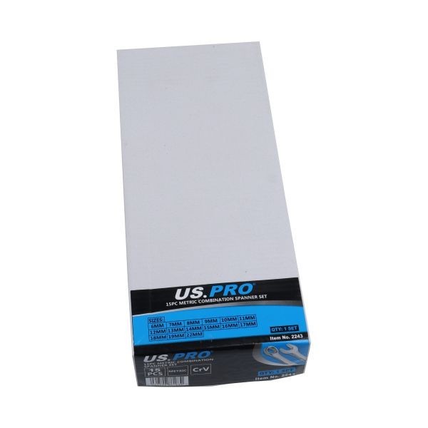 US PRO Tools 15PC Metric Combination Spanner Set 6 - 22MM 2243