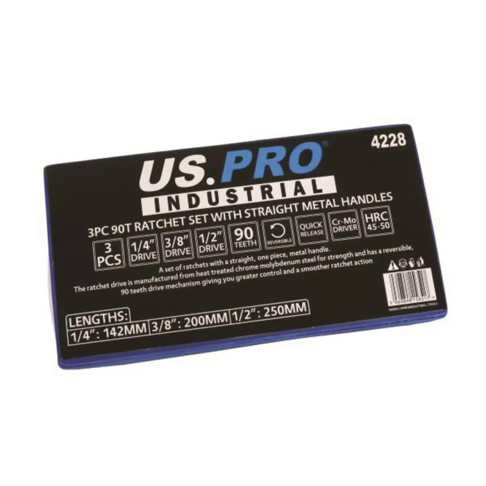 US PRO INDUSTRIAL 90T Ratchet Handle Set 1/4" 3/8" 1/2" Drive Socket Wrenches