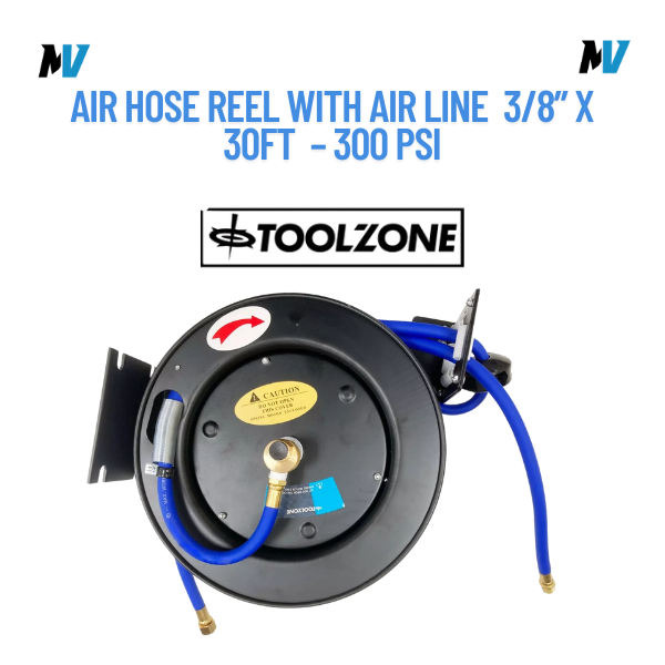 Air Hose Reel with Air Line  3/8” x 30Ft  – 300 PSI, Retractable Wall Mounted