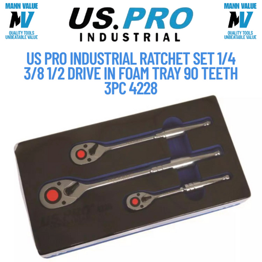 US PRO INDUSTRIAL 90T Ratchet Handle Set 1/4" 3/8" 1/2" Drive Socket Wrenches