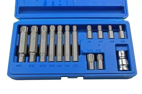 US PRO Tools 14pc 1/2" DR Ribe Socket Bit Set M5 - M14 With Adapter 2238