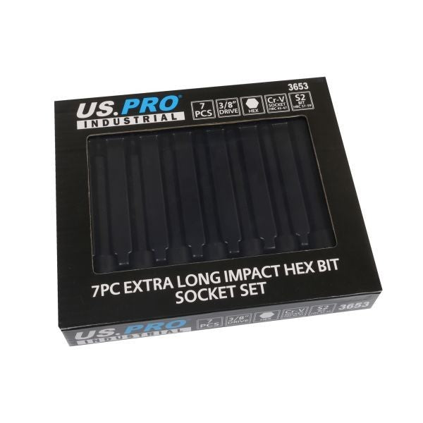 US PRO Industrial 7pc 3/8" DR Extra Long Impact Hex Bit Socket Set H3 - H10 3653