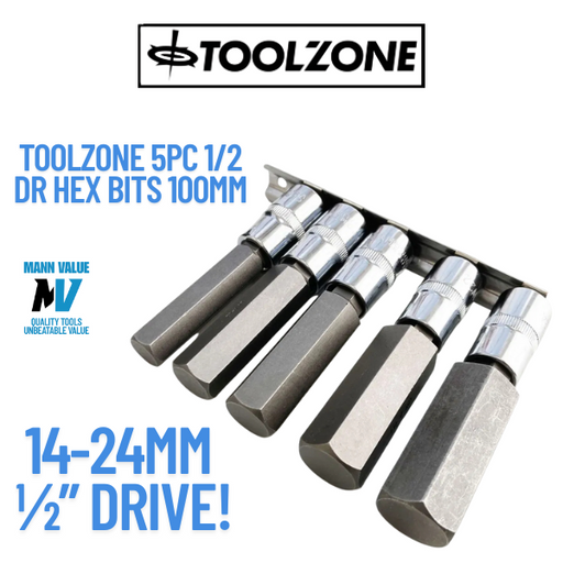 Large Hex Bit Socket Set 14mm 17mm 19mm 22mm 24mm Allen Key Sockets 1/2" Drive