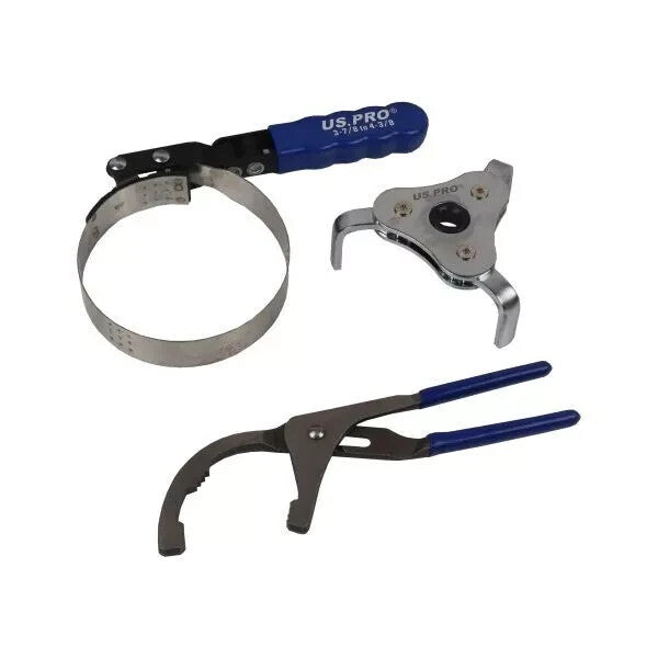 US PRO Tools 8pc Oil / Fuel Filter Removal Wrench Set Adjustable Pliers Straps
