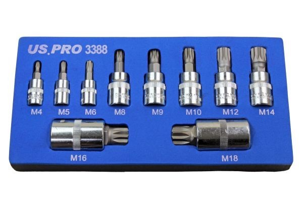 US PRO Tools  10PC spline / TRIPLE SQUARE BIT SOCKETS IN Foam EVA TRAY 3388