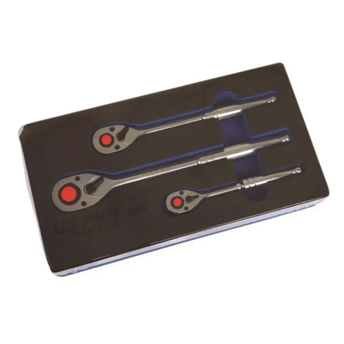 US PRO INDUSTRIAL 90T Ratchet Handle Set 1/4" 3/8" 1/2" Drive Socket Wrenches