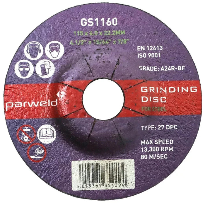 115mm Grinding Discs (4.5") Parweld metal grinder discs 115 x 6mm (PACK OF 10)