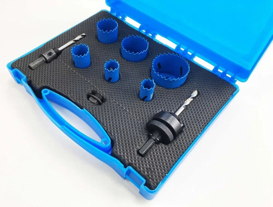 Hole Saw Set 9 Piece Electricians Bi-Metal 18-51mm Steel Aluminium PVC Wood