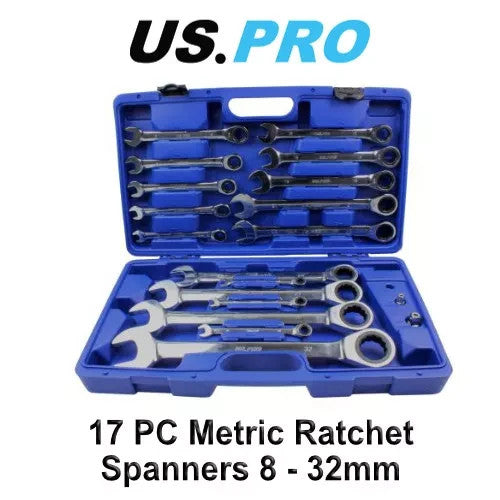 US PRO 20PC 8 - 32mm Metric Gear Ratchet Combination Spanner Wrench Set 3236
