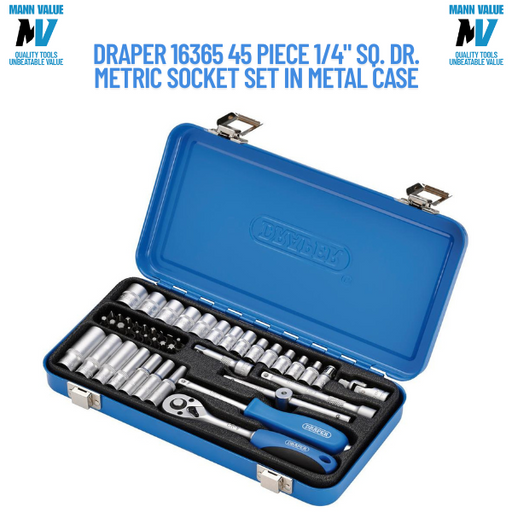 DRAPER 16365 45 PIECE 1/4" SQ. DR. METRIC SOCKET SET IN METAL CASE