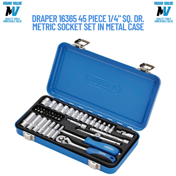 DRAPER 16365 45 PIECE 1/4" SQ. DR. METRIC SOCKET SET IN METAL CASE